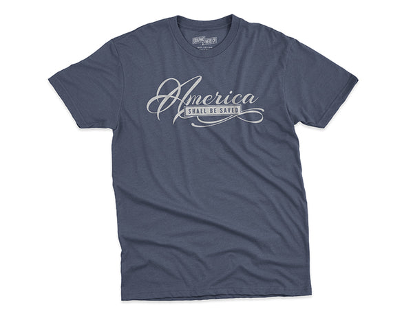 America Shall Be Saved (T-shirt, Navy) - Christ For All Nations Store - Christian Products