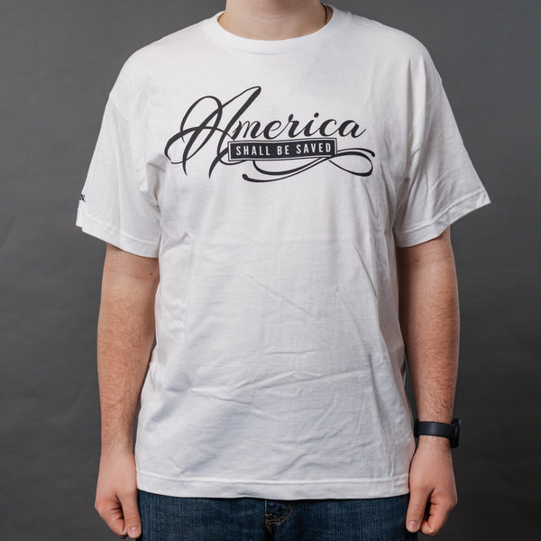 America Shall Be Saved – White Logo T-Shirt