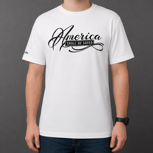 America Shall Be Saved – White Logo T-Shirt