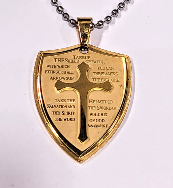 Shield of Faith Men's Necklace Black/Gold Ephesians 6:16