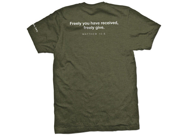 Matthew 10:8 (T-shirt, Olive) - Christ For All Nations Store - Christian Products